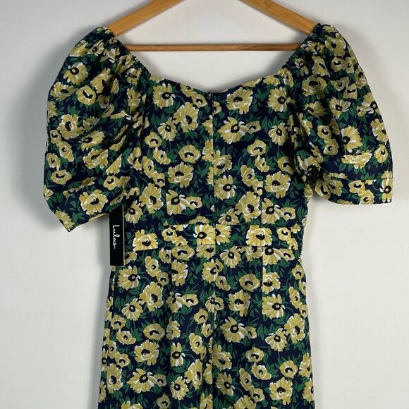 Lulus Floral Inclusive Floral Print Puff Sleeve Mini Dress Small Navy Yellow NEW - Picture 11 of 13